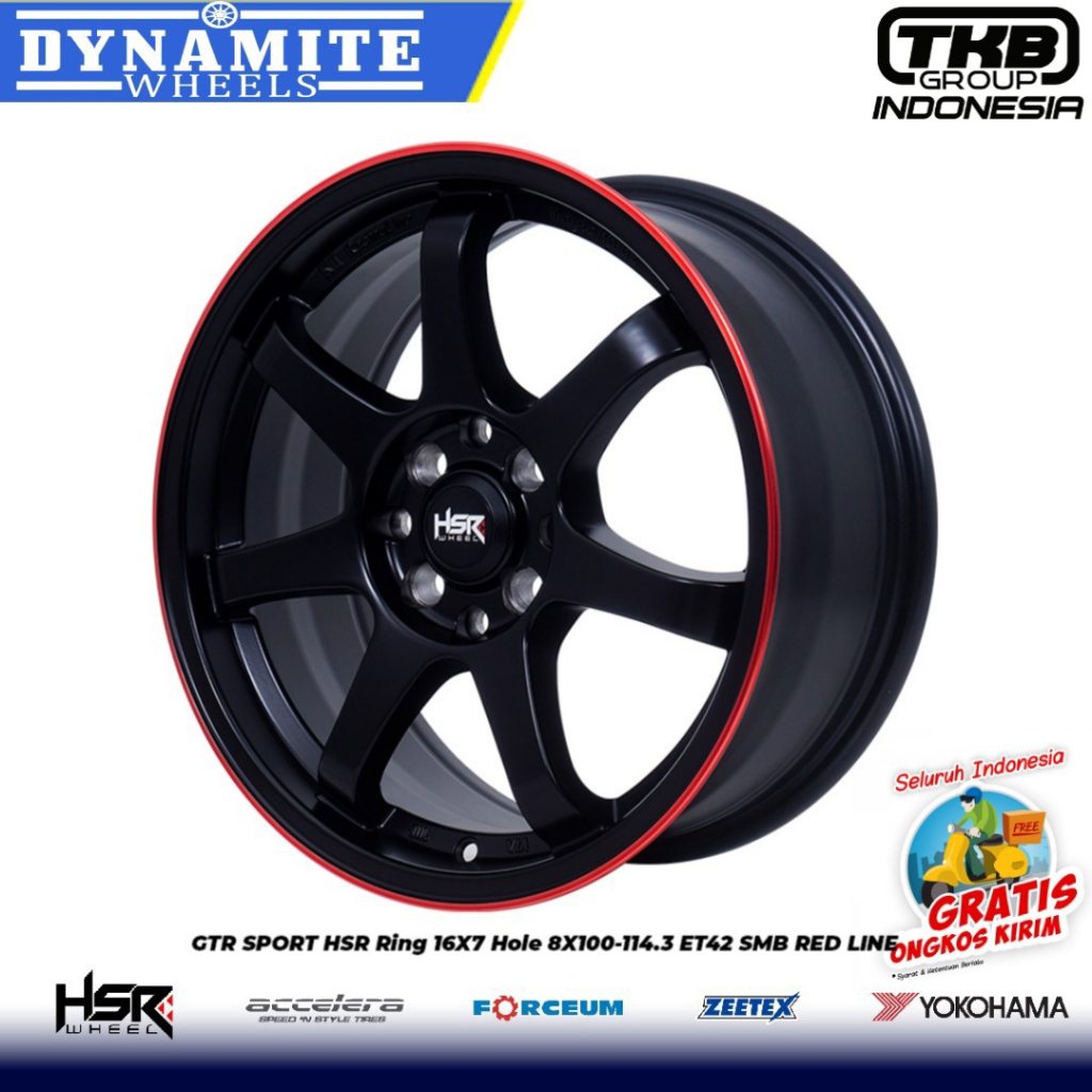 Velg TE37 Ring 16 HSR GTR R16 Mobil Avanza Corolla Civic Lancer HITAM List Merah