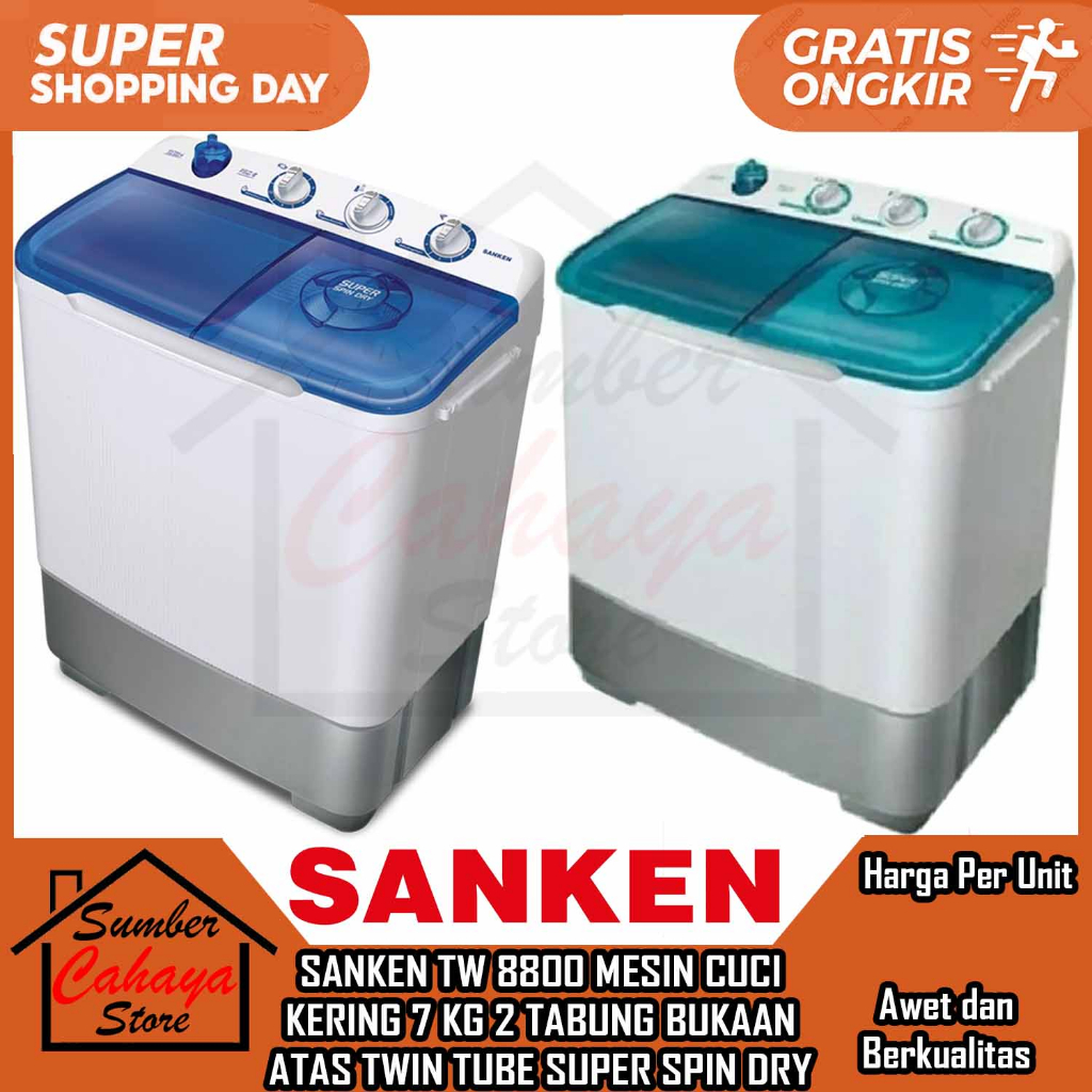 [Kargo] Mesin Cuci 2 Tabung SANKEN TW 8800 Kering 7 KG BUKAAN PENUTUP ATAS PEMBERSIH PAKAIAN KAIN SP