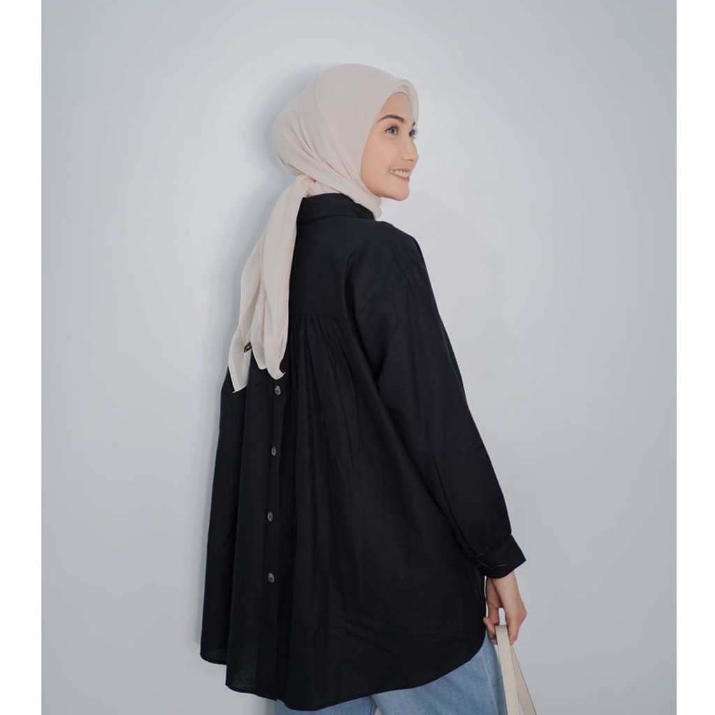 Kemeja linen rika top oversize wanita terkini - kemeja rika top polos oversize lengan panjang - Rika