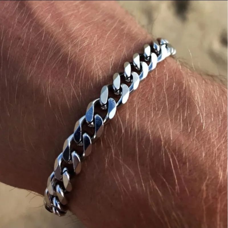 GELANG TANGAN RANTAI BAJA PRIA 5 MM STAINLESS STEL ANTIKARAT MODEL TERBAU