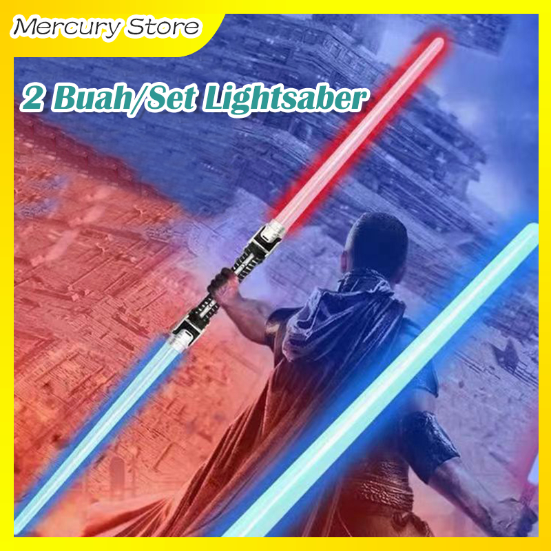 Free 6 Baterai 2Pcs/Set Pedang Lampu Star Wars Double Bladed Dengan Konektor Suara Mainan Tongkat Fluoresensi Merah Dan Biru