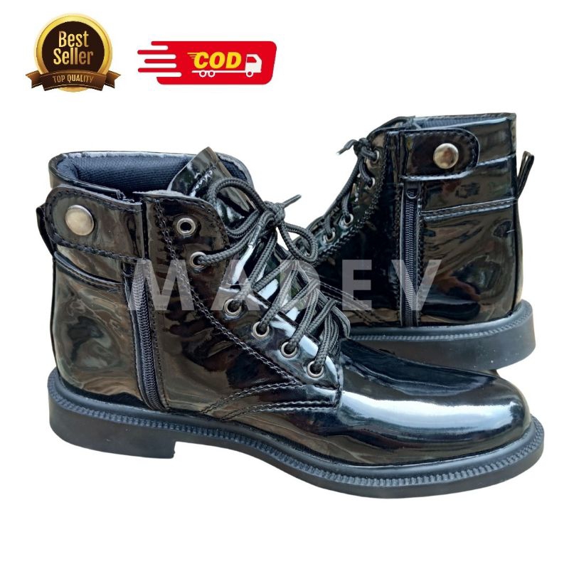 MADEV Sepatu PDH Pantofel Dinas Pria Mengkilap TNI Polri Satpam Security Hitam Kulit Berkualitas