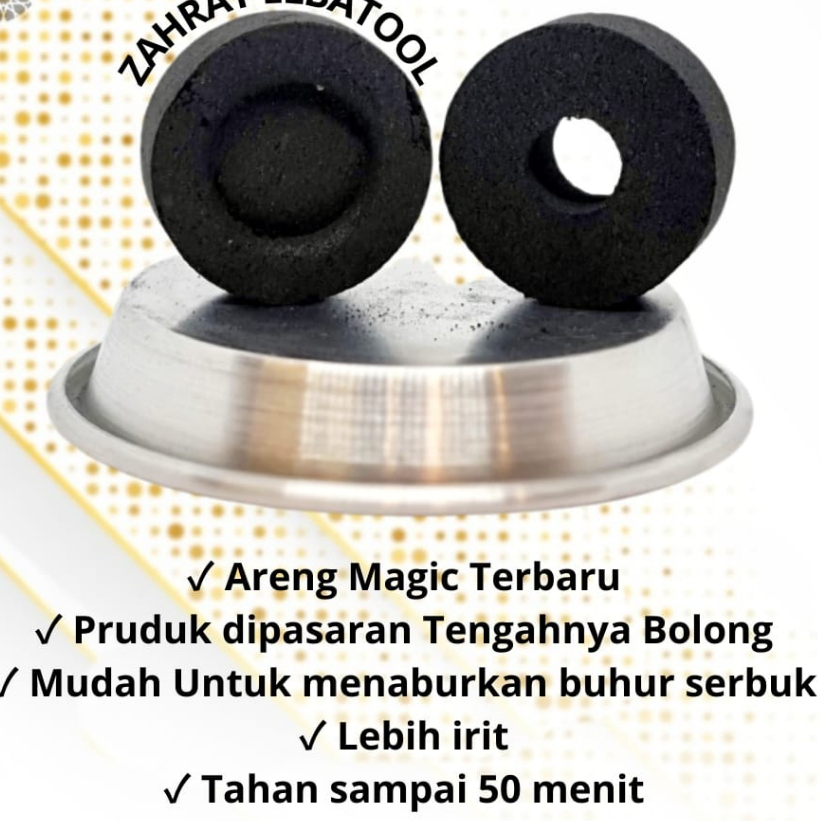 Arang magic Al Rahal Bukhur 1 bungkus isi 10 pcs dan 1 box isi 8 roll/bungkus Arang bukhur tahan lam