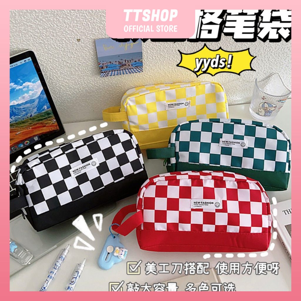 

Tas pensil kotak-kotak warna kontras portabel berkapasitas besar dan sederhana dalam gaya siswa tas alat tulis penyimpanan bernilai tinggi tas pensil 91146