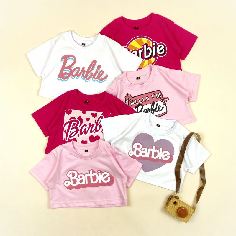 JS KIDS BARBIE CROP TEE (kaos anak model crop anak perempuan motif Barbie untuk usia 1 2 3 4 5 6 7 8