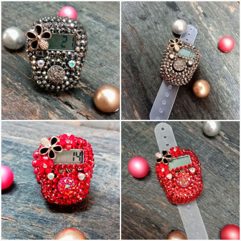 Tasbih digital blink bling swarovski LED ALARM bunyi kelipatan 100