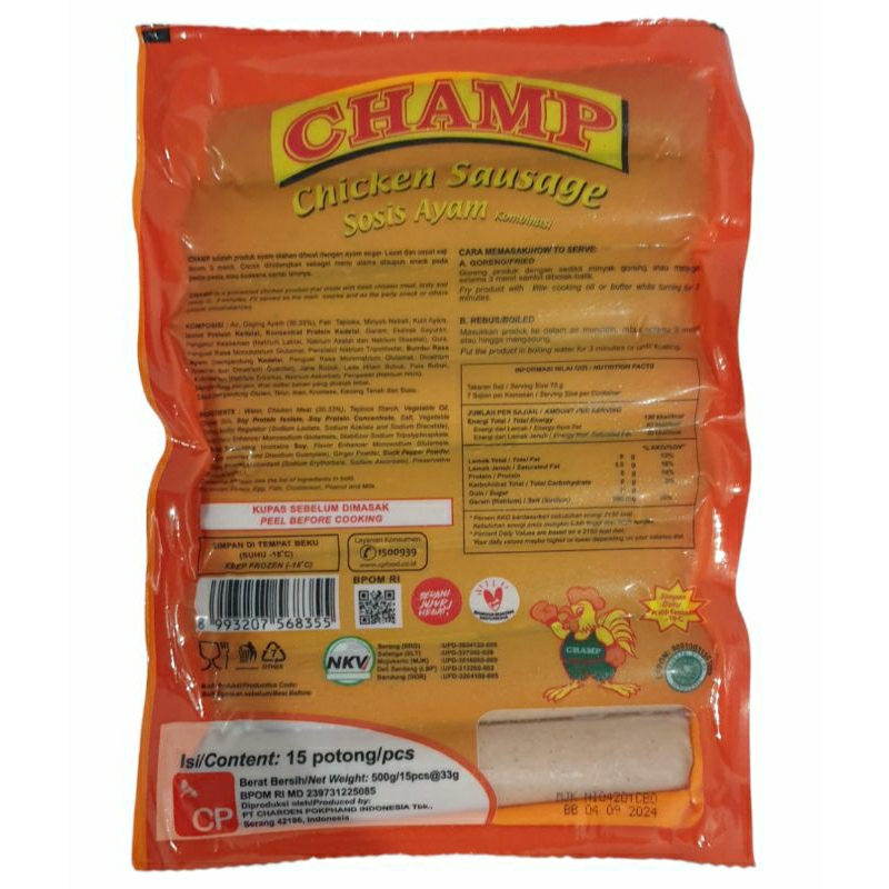 

Champ Sosis Ayam Kombinasi 500 gram (Isi 15 Potong/pcs)