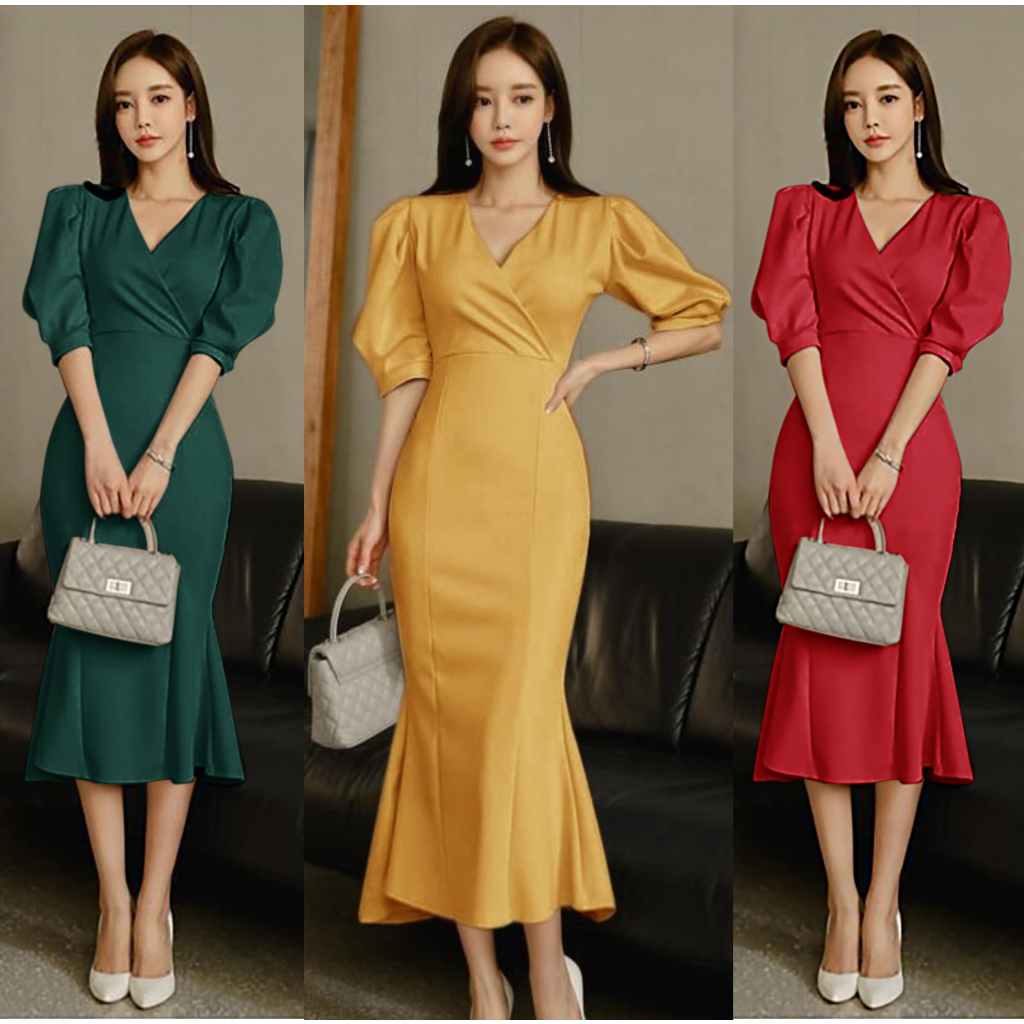 Dress Scuba Premium Terbaru / Gaun Pesta Kerah Kimono Elegan / Dress Mermaid Kondangan Dewasa / Gaun
