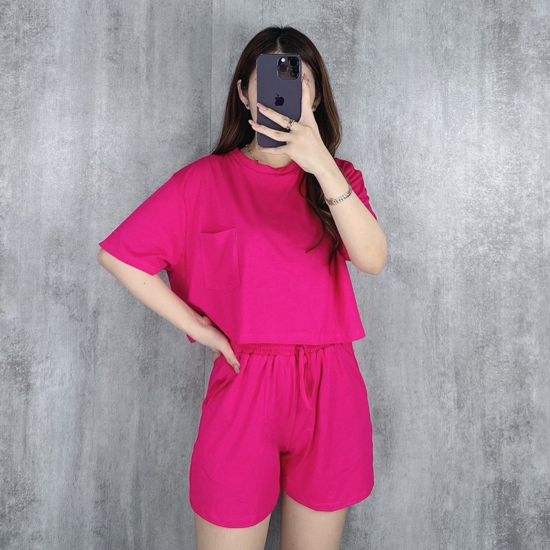 (FREE GIFT)ONE SET CROP POCKET SETELAN