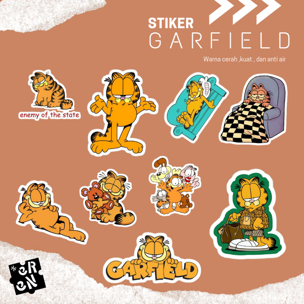 

STIKER ANIMASI KARTUN GARFIELD ANTI AIR VINYL SUSU ISI 100 PCS PREMIUM