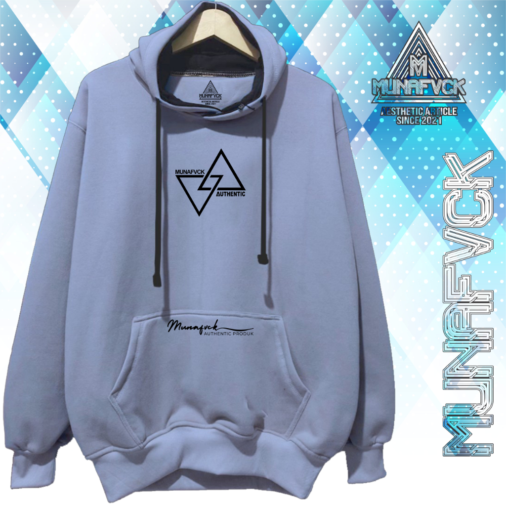 Hoodie Oversize Tebal Premium Ori Cowok MUNAFVCK SEGITIGA Abu Paralon Unisex
