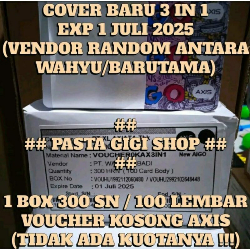 Voucher Axis Kosong 3 IN 1 1 Box 300 SN/100 lembar