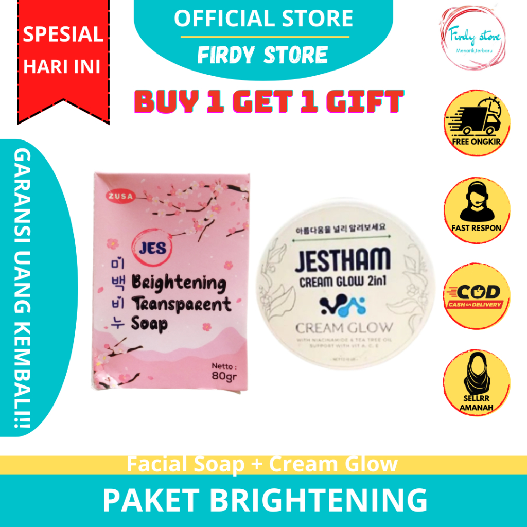 Paket Brightening Jestham Facial Soap Cream Glow Perawatan Wajah Original
