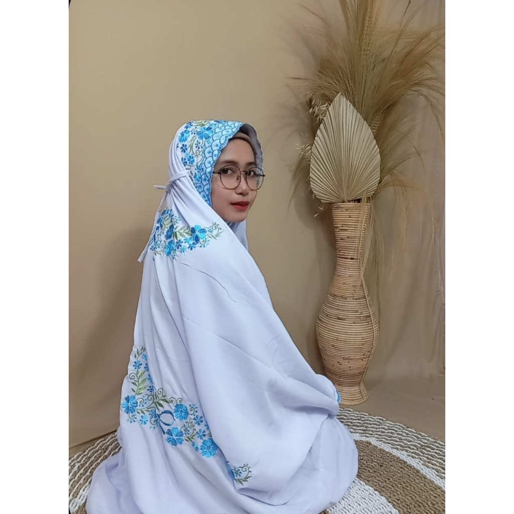 Mukena Terusan Kain Warna Bordir Pita / mukena pet