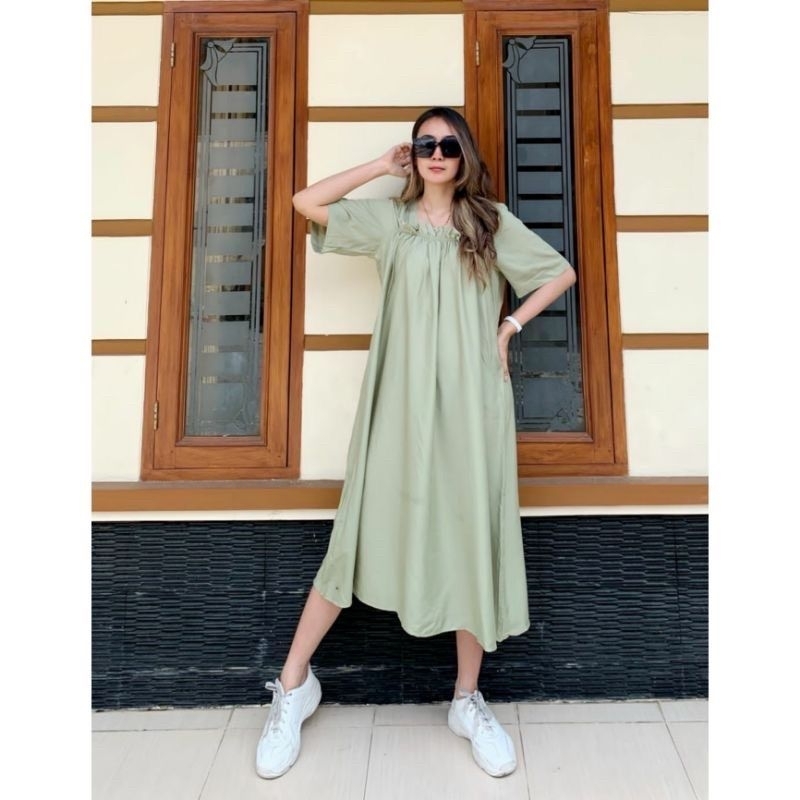 Daster Laila Dress Polos Rayon Premium Dress Laila Daster Kerut Dada