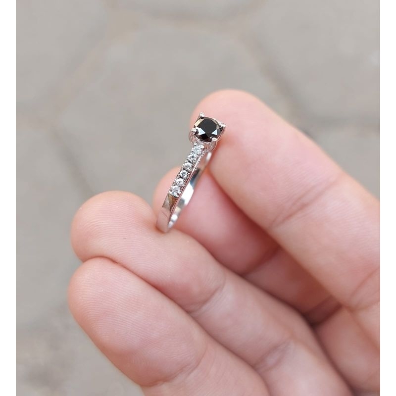 CINCIN FASHION WANITA / CINCIN MOTIF SOLITER EMAS PUTIH 40℅/FUL NATURAL BERLIAN HITAM + PUTIH MURAH 