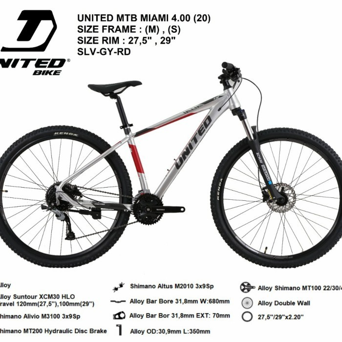 Sepeda gunung 27.5 inch MTB United Miami Frame Alloy 27 speed Shimano Rem Oli Hidrolik Shimano new