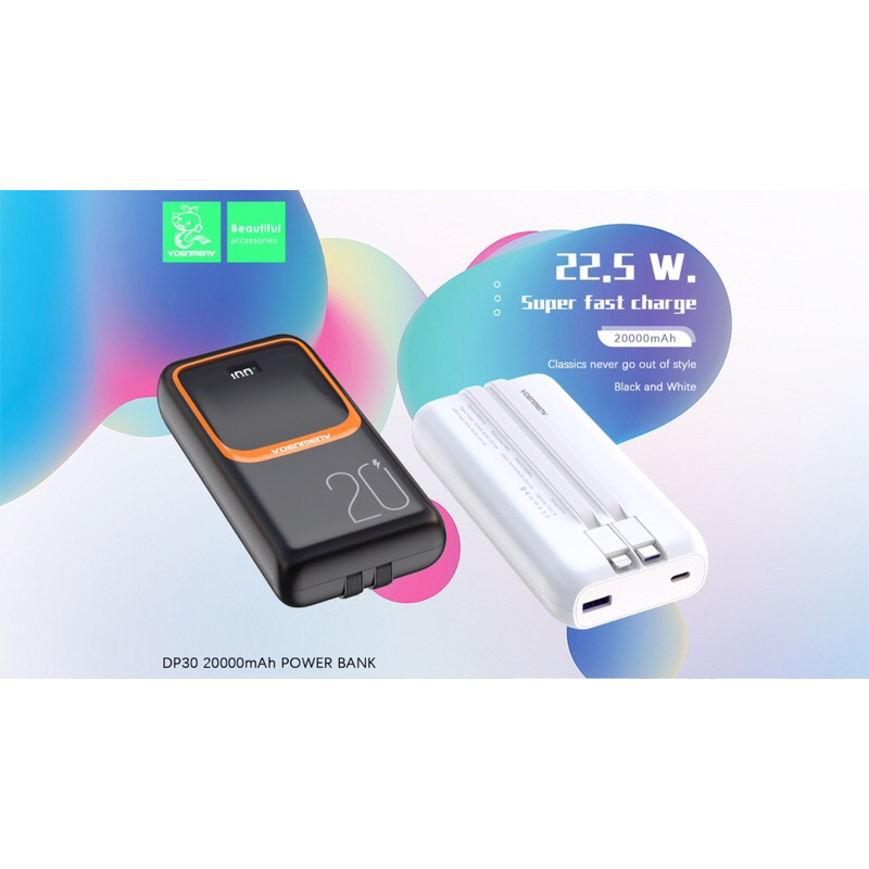 VDENMENV powerbank  20000mah super fast charger type-c input LED light power display