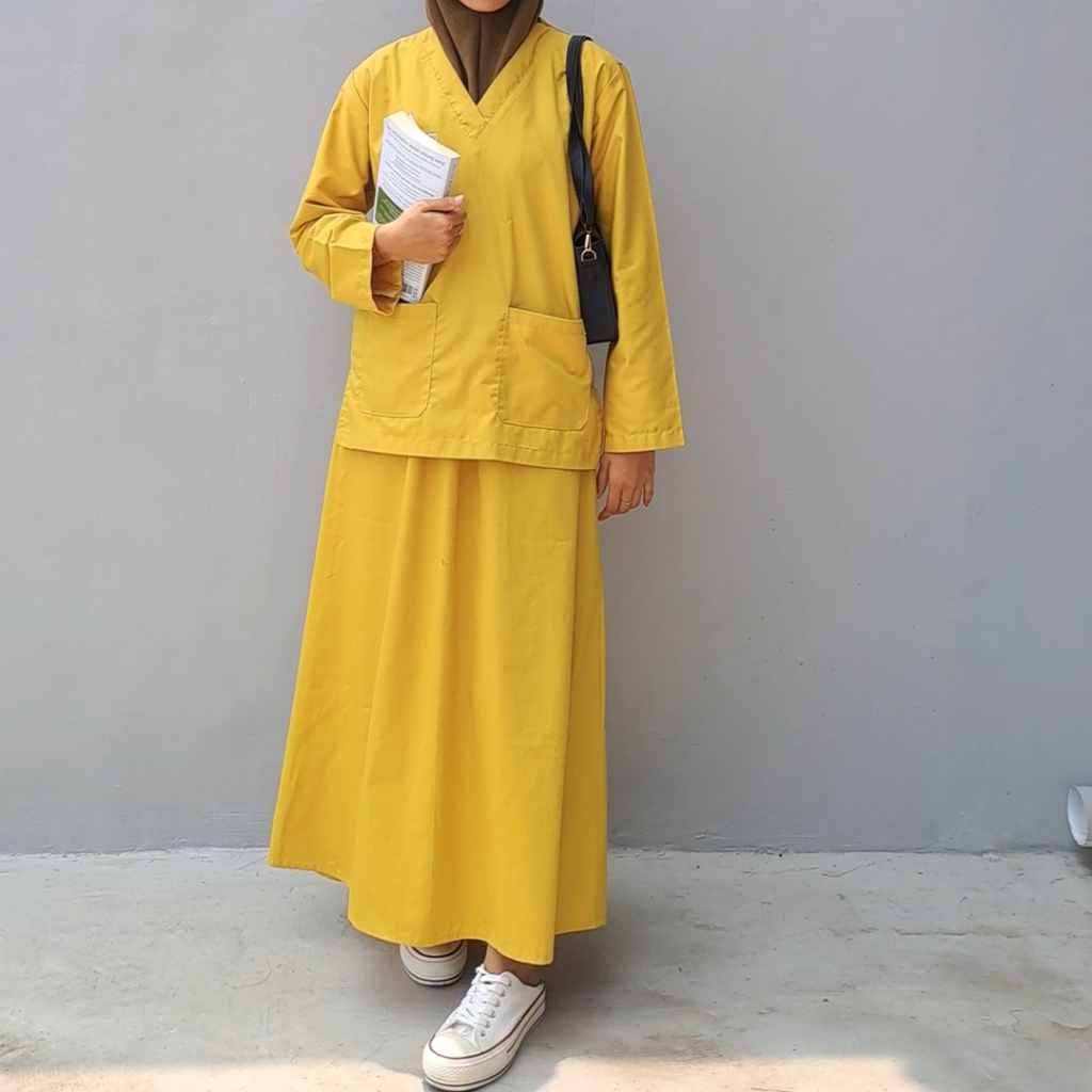 Baju OKA V Neck set Rok / Baju Jaga Perawat / Baju Medis / Baju Oka  bawahan Rok