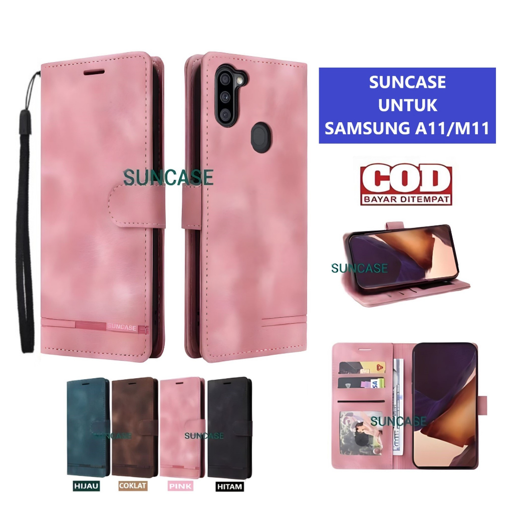 Casing SAMSUNG A11 / M11 model flip buka tutup case kulit ada tempat foto dan kartu juga tali hp fli
