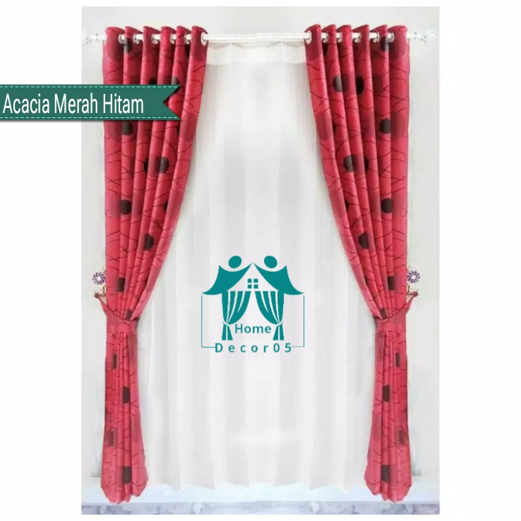 Gorden acacia merah hitam gorden blackout tiray motif polka bolak balik hordeng premium