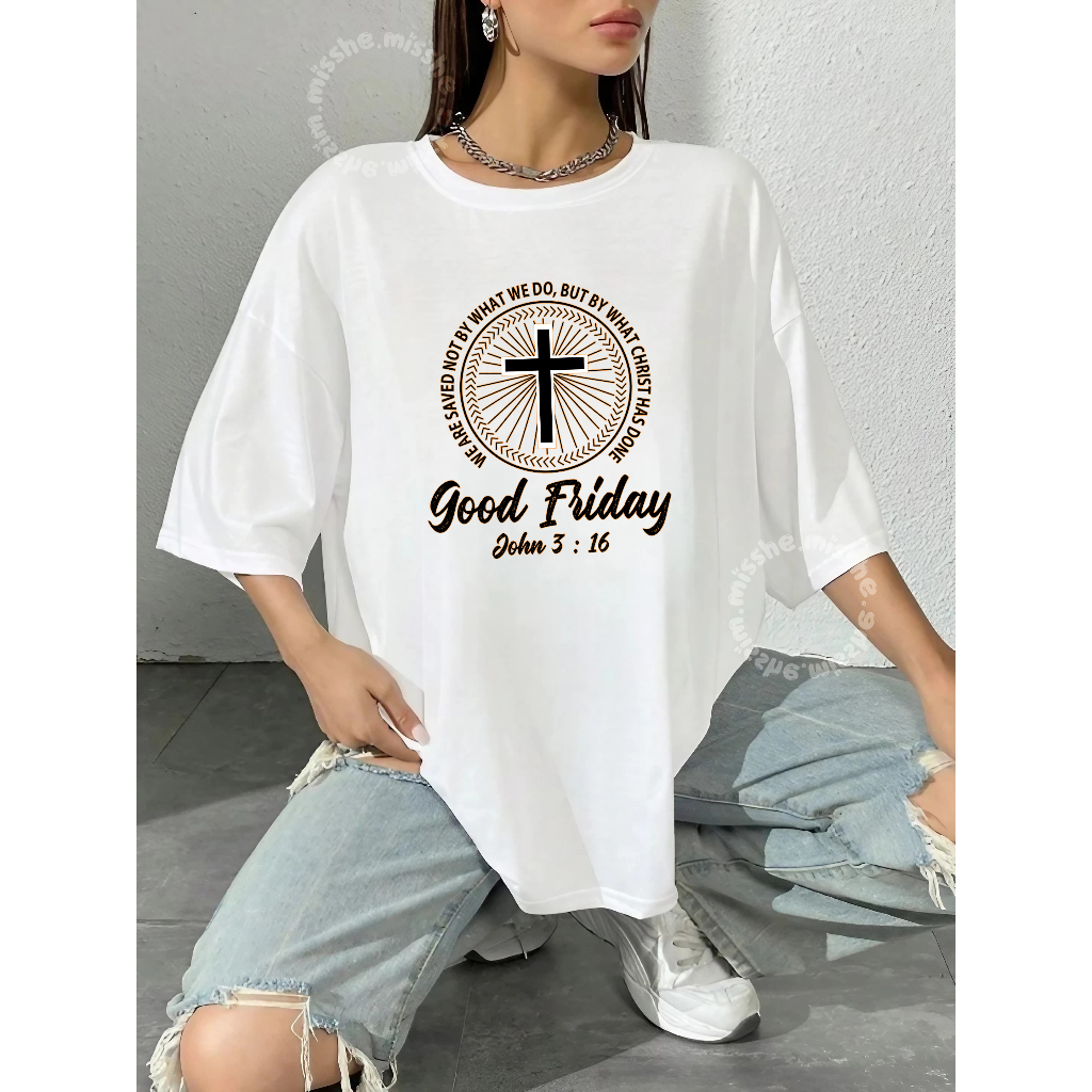COD ID - Tshirt Motif Good Friday salib jesus yesus natalan / Kaos Katun Wanita / Baju Kaos Wanita T