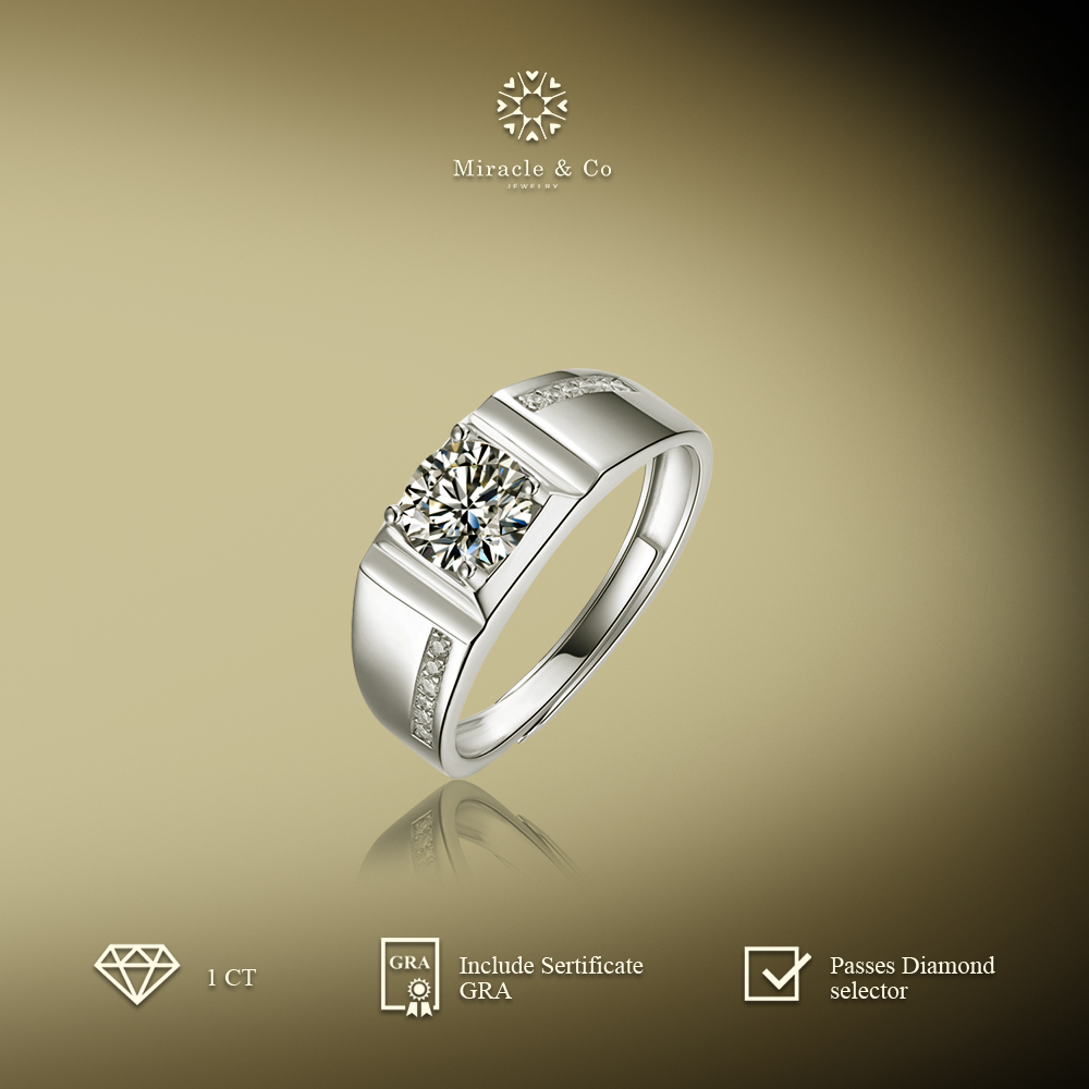 Miracle & Co - Cincin Gentleman Square Ring - Cincin Pria Batu Berlian Moissanite Asli Sertifikat GR
