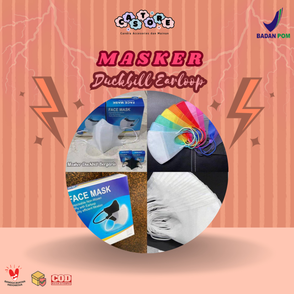MASKER DUCKBILL 3 HITAM PUTIH WARNA / DUCKBILL EARLOOP