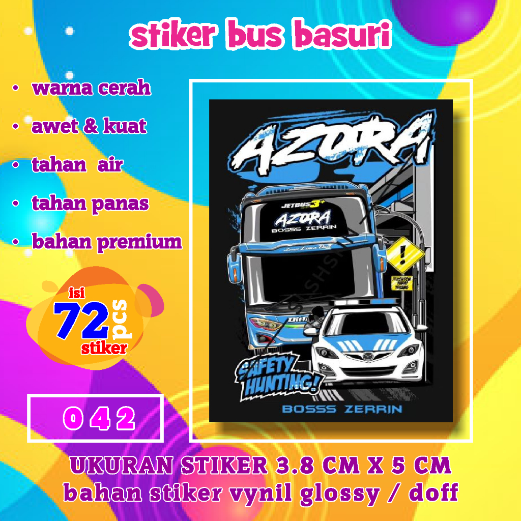 stiker bus basuri azora [042] warna cerah kuat tidak luntur [vynil laminasi glossy/doff]