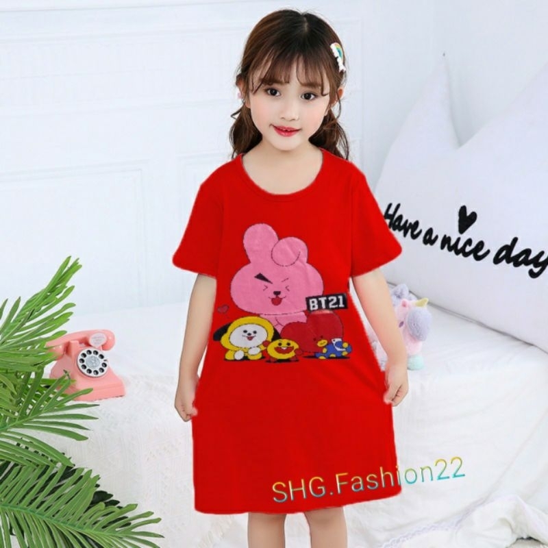 daster anak perempuan motif BTS 21//daster motif BTS 21 umur 3-13 tahun