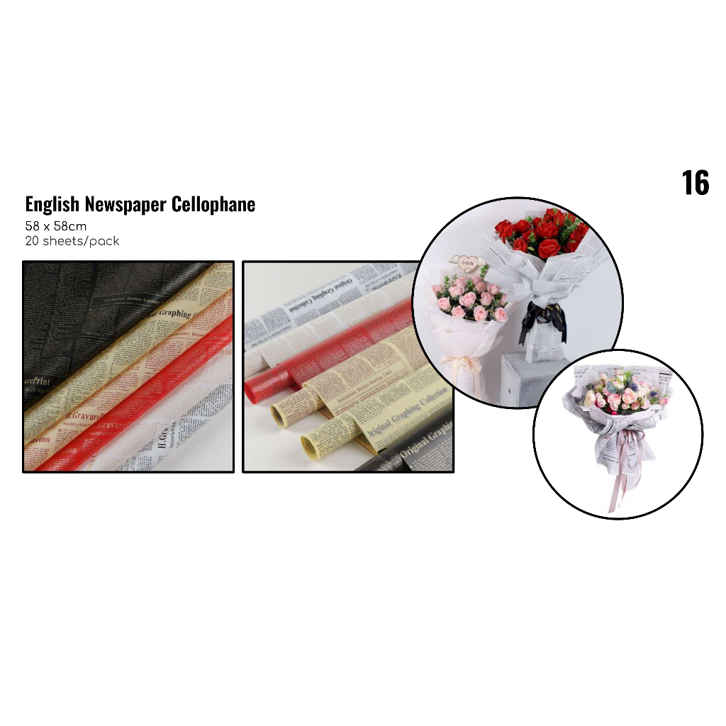 

MY Supplies - Flower Wrapping Paper English Newspaper Cellophane Kertas Bungkus Buket Bunga Koran Bahasa Inggris 1 Pack 20 Lembar