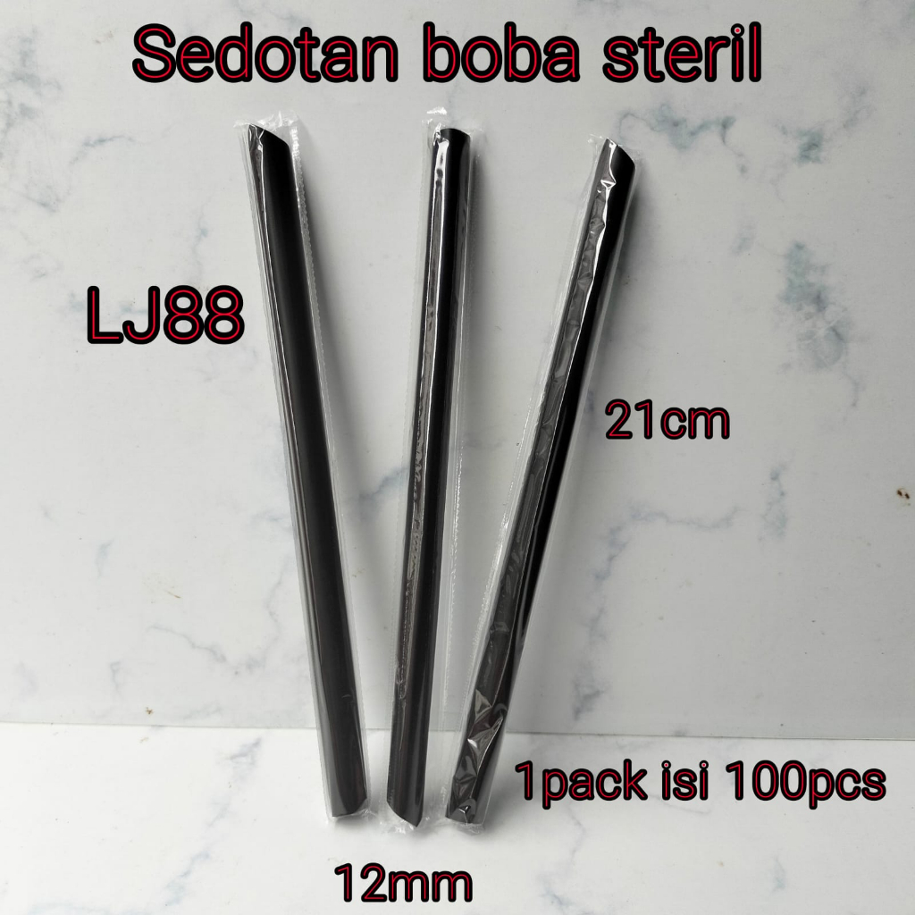 Sedotan Steril Hitam hygenis boba Plastik panjang 21cm diameter 12mm Lancip Runcing Medan isi 100pcs