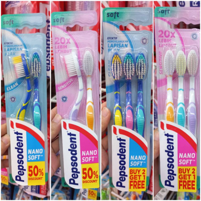 SIKAT GIGI PEPSODENT NANO SOFT SENSITIVE / NANO SOFT CLEAN  MULTI PACK ISi 2 / ISI 3