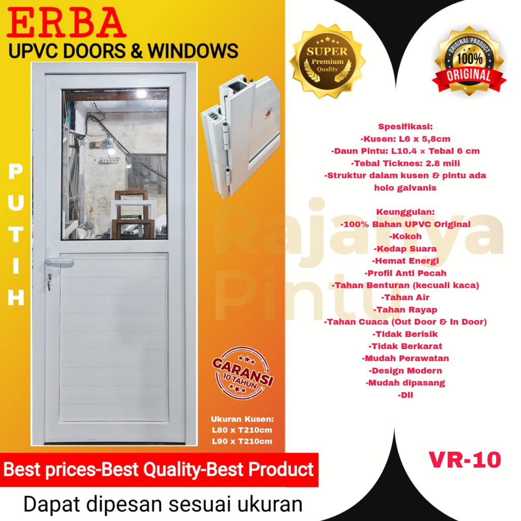 Pintu Utama/PintuKamar/Pintu Kantor/UPVC ERBA Super Premium -VR 10-Putih