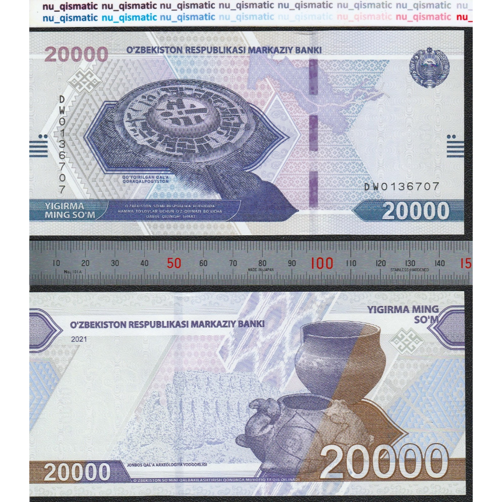 Uang Uzbekistan 20000 20.000 Som tahun 2021, UNC Baru Super Gress Pick# 90, ud