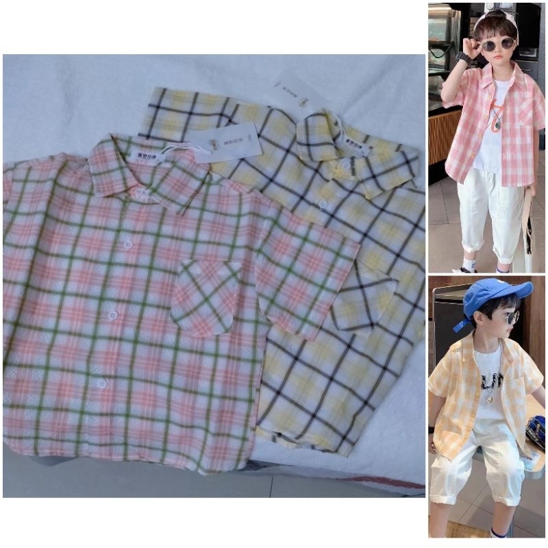 CK340 Boy Shirt | Kemeja Lengan Pendek Kotak-kotak Anak Laki-laki | Baju Anak