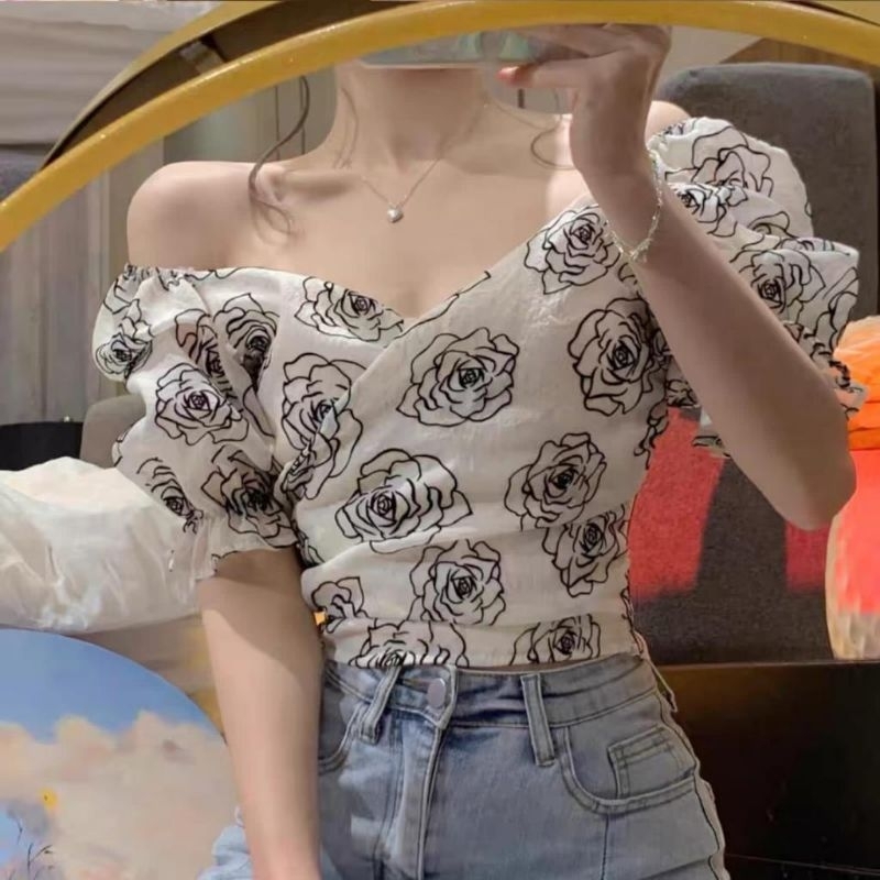 2228 Baju atasan blouse TRISHA WRAP TOP lengan pendek Vneck Korea Korean style wanita premium import