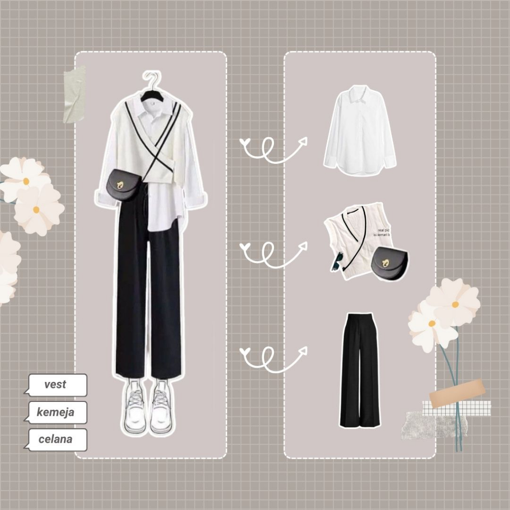 One set wanita korea outfit 3 in 1 / korean style/ ulzzang style/ outfit wanita (set 16b) baju ootd 