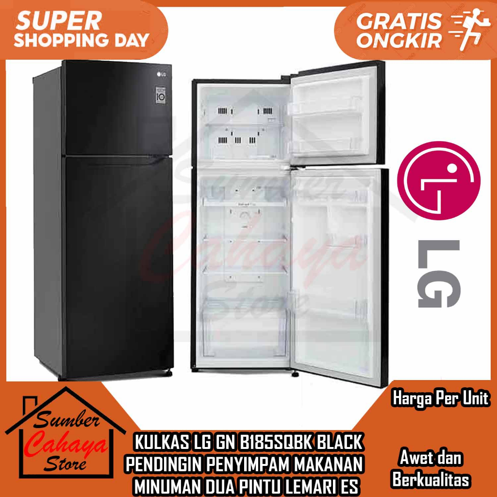 [Instan] KULKAS GN B185SQBK 2 PINTU LG INVERTER Door Cooling Hitam Tanpa Bunga Es LEMARI PENDINGIN P