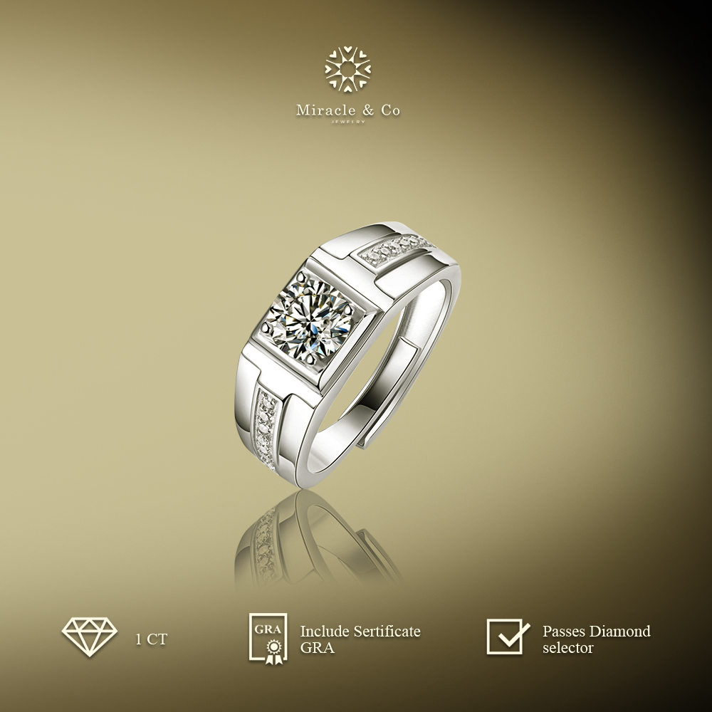 Miracle & Co - Cincin Luxury Center Line - Cincin Pria Batu Berlian Moissanite Asli Sertifikat GRA L