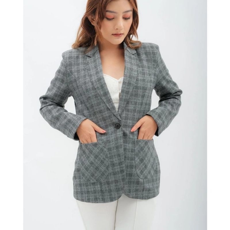 Blazer Wanita Korea Stylish motif kotak
