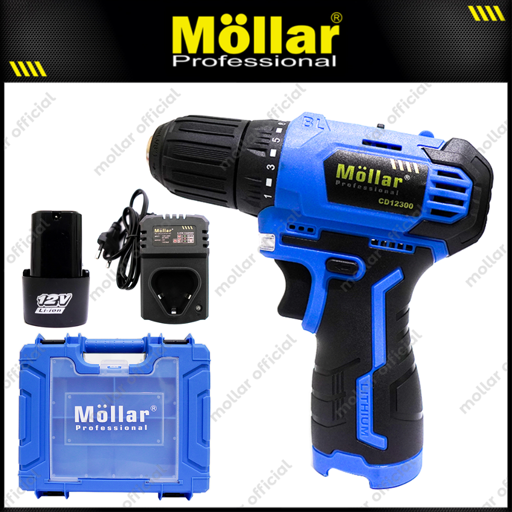 MOLLAR CD12300 Mesin Bor Baterai Charger 12V Brushless Cordless Drill