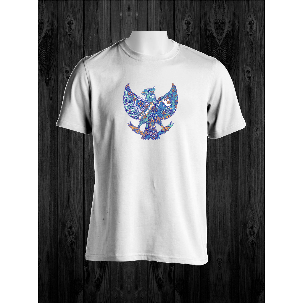 KAOS DISTRO LENGAN PENDEK UNISEX PRIA WANITA COTTON COMBED 24S INDONESIA BATIK BIRU