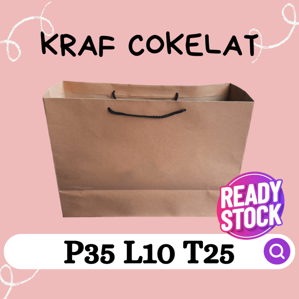 

Paper Bag Murah, Paperbag Jumbo Polos Size P35 L10 T25 Bahan Kraf Cokelat