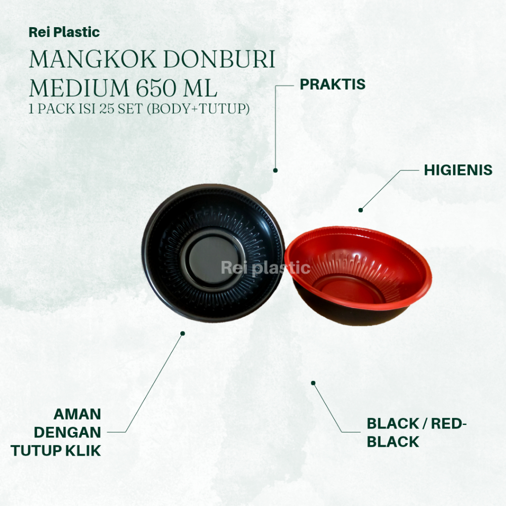 MANGKOK PLASTIK / TRAY MANGKOK BENTO BLACK / RED-BLACK uk M per 25pcs