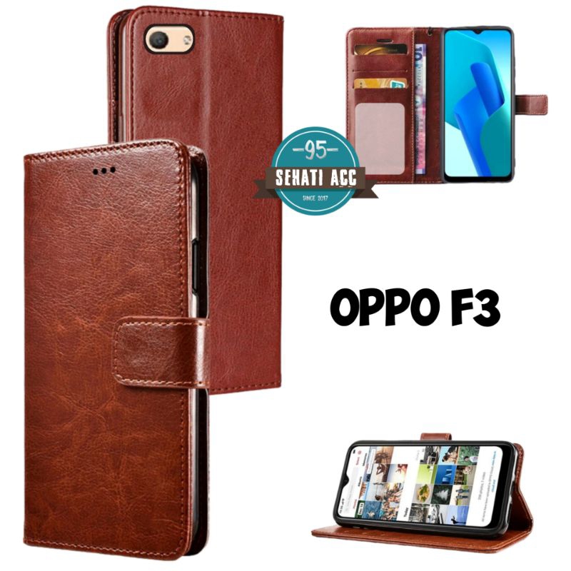 OPPO F3 casing dompet flip cover leather case
