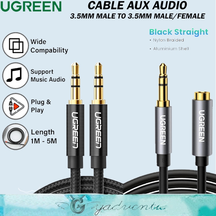 UGREEN Kabel AUX Extension Audio Jack 3.5Mm to 3.5Mm ,Jack 3.5mm Male To Dual Jack 3.5mm Female Untu