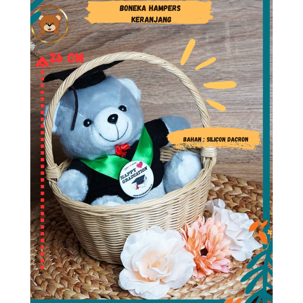 	 Keranjang Boneka Beruang Hadiah Wisuda Hampers Parcel Murah Tinggi 26 cm Lucu	