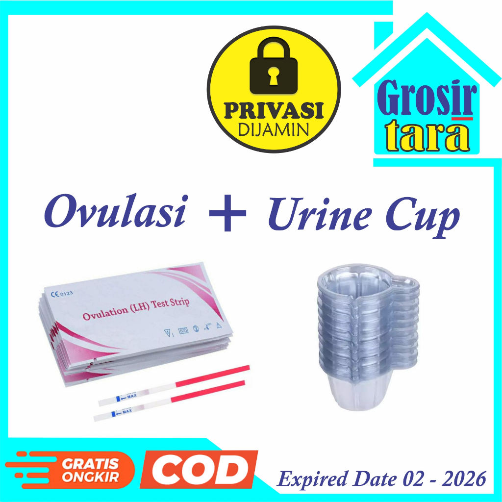 LH OVULATION PAKET TES OVULASI + URINE CUP PINK dan UNGU TEST STRIP KESUBURAN ALAT DETEKSI MASA SUBUR bukan test pack hamil kehamilan