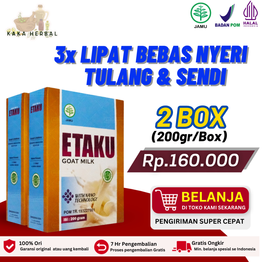 

Kaka Herbal - 2 Box ETAKU Goat Milk - Susu Kambing Atasi Nyeri Sendi Sakit Lutut Dan Asam Urat